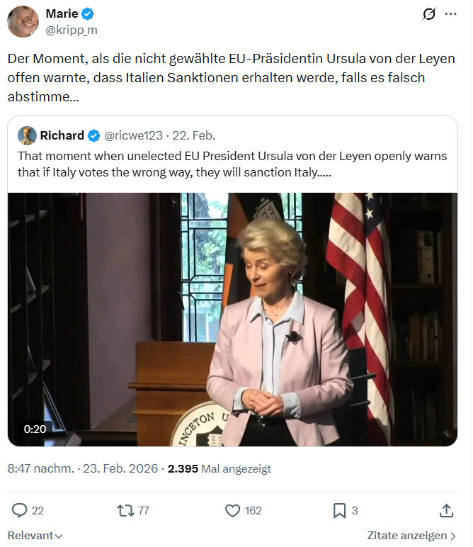Marie kripp: Der Moment, als die nicht gewählte EU-Präsidentin Ursula von der Leyen...