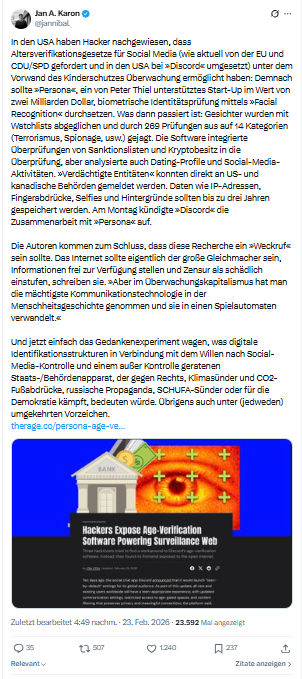 Jan A. Karon: In den USA haben Hacker nachgewiesen...