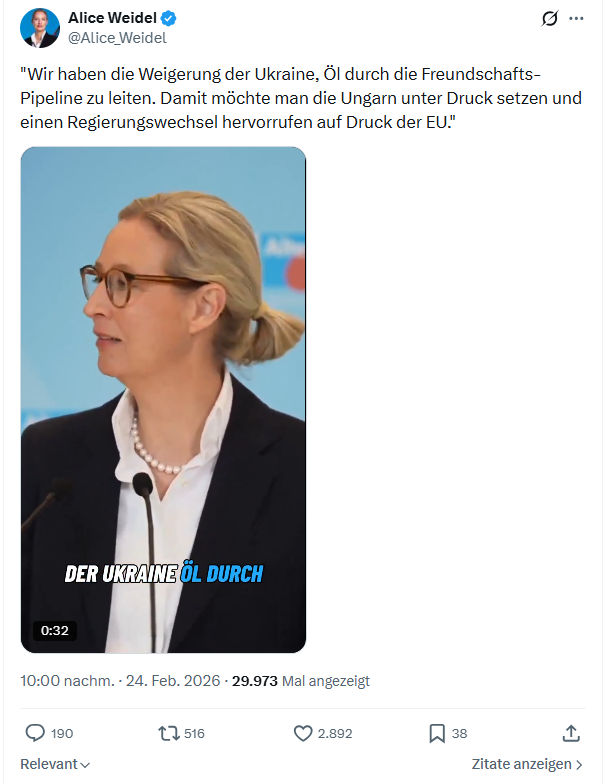 Alice Weidel: Wir haben die Weigerung der Ukraine...