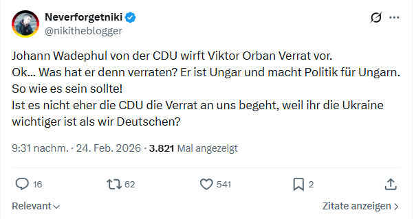 Neverforgetniki: Johann Wadephul von der CDU wirft Viktor Orban Verrat vor...