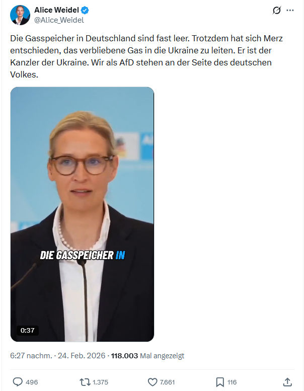 Alice Weidel: Die Gasspeicher in Deutschland sind fast leer...