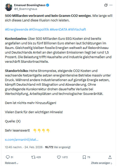 Emanuel Boeminghaus: 500 Milliarden verbrannt und kein Gramm CO2 weniger...