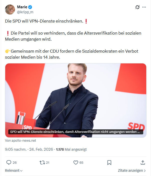 Marie kripp: Die SPD will VPN-Dienste einschränken...