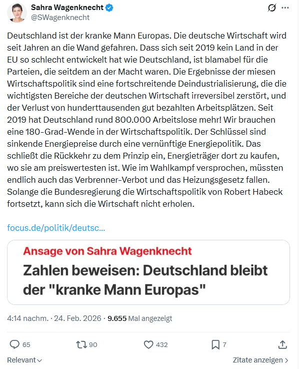 Sahra Wagenknecht: Deutschland ist der kranke Mann Europas...
