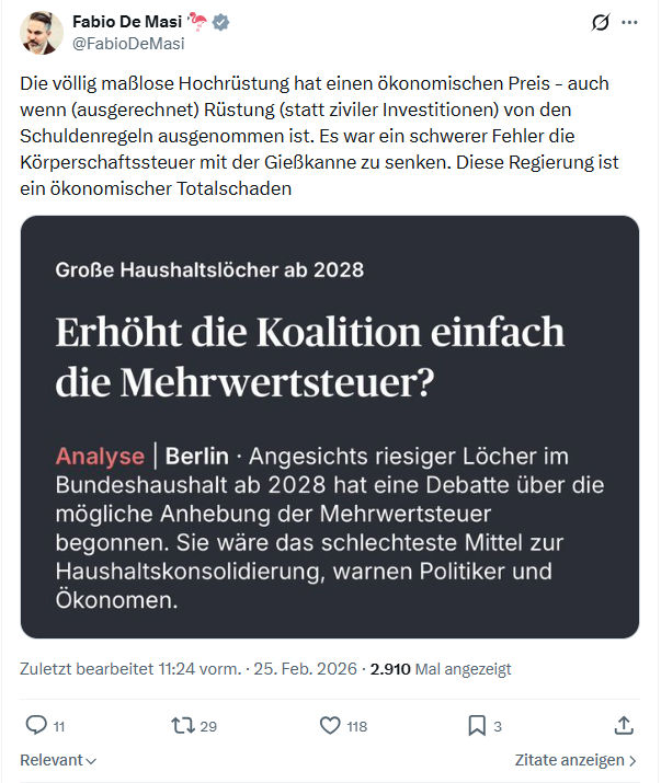 Fabio De Masi: Die völlig maßlose Hochrüstung hat einen...