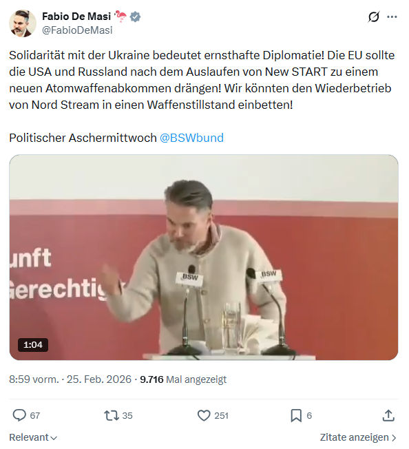 Fabio De Masi: Solidarität mit der Ukraine bedeutet ernsthafte Diplomatie...