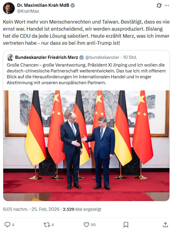 Maximilian Krah: Kein Wort mehr von Menschenrechten und Taiwan...