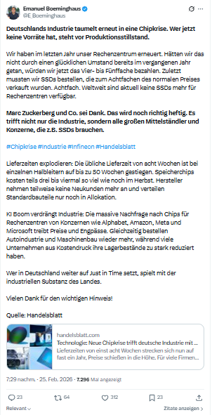 Emanuel Boeminghaus: Deutschlands Industrie taumelt erneut in eine Chipkrise...