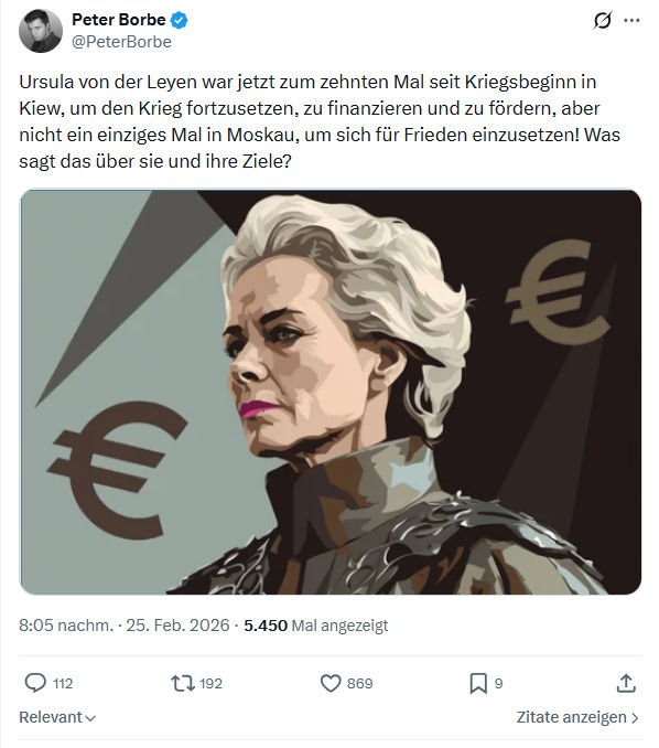 Peter Borbe: Ursula von der Leyen war jetzt zum zehnten Mal...