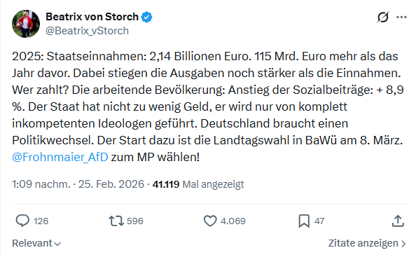 Beatrix von Storch: 2025: Staatseinnahmen...