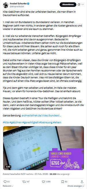 Anabel Schunke: Kita-Gebühren sind eine der unfairsten Sachen...