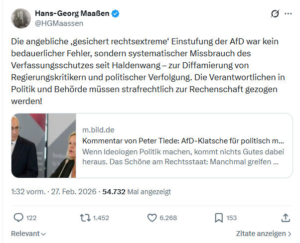 Hans-Georg Maaßen: Die angebliche ‚gesichert rechtsextreme‘ Einstufung...