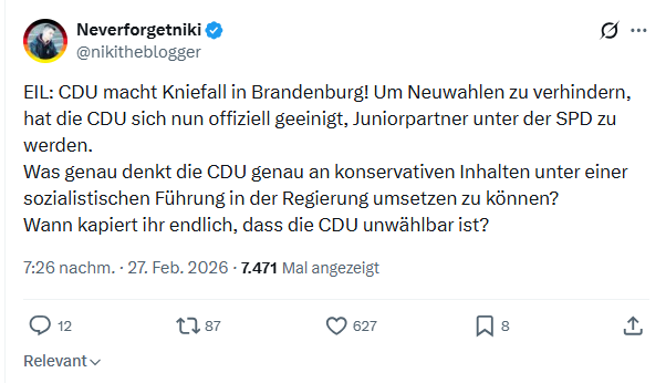 Neverforgetniki: EIL: CDU macht Kniefall in Brandenburg...