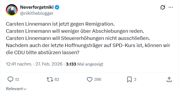 Neverforgetniki: Carsten Linnemann ist jetzt gegen Remigration...