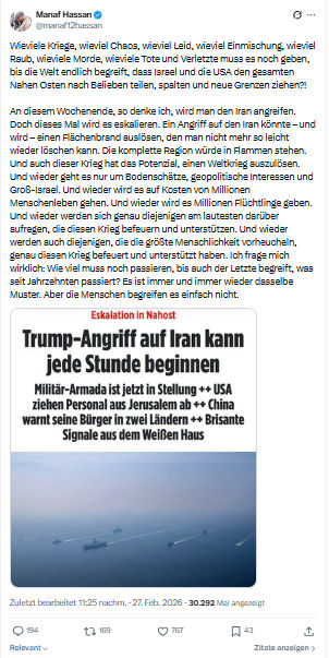 Manaf Hassan: Wieviele Kriege, wieviel Chaos...