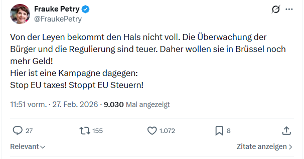 Frauke Petry: Von der Leyen bekommt den Hals...