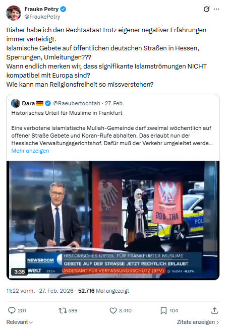 Frauke Petry: Bisher habe ich den Rechtsstaat...