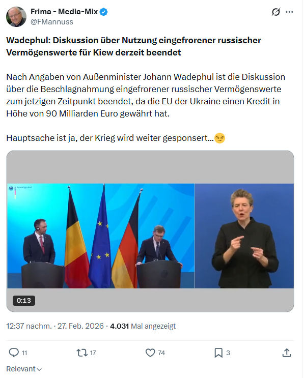 Friedrich Mannus: Wadephul: Diskussion über Nutzung eingefrorener...
