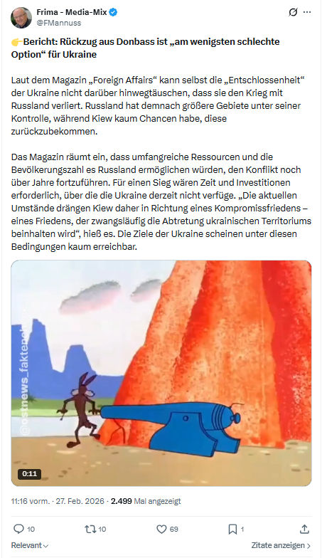 Friedrich Mannus: Bericht: Rückzug aus Donbass ist...