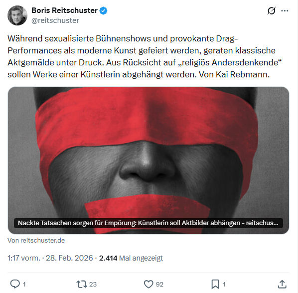 Boris Reitschuster: Während sexualisierte Bühnenshows und provokante...