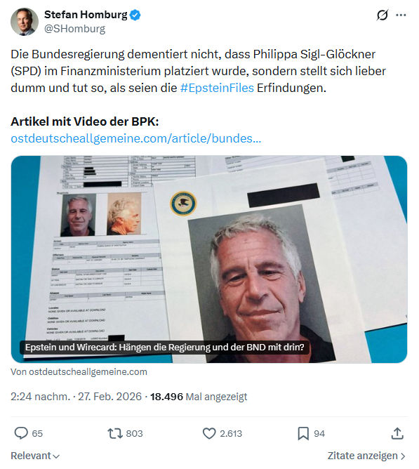 Stefan Homburg: Die Bundesregierung dementiert nicht...