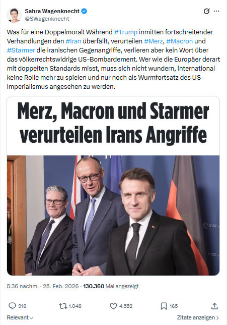 Sahra Wagenknecht: Was für eine Doppelmoral! Während #Trump...