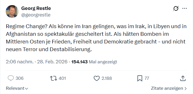 Georg Restle: Regime Change? Als könne im Iran gelingen...