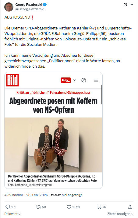 Georg Pazderski: ABSTOSSEND❗️Die Bremer SPD-Abgeordnete...