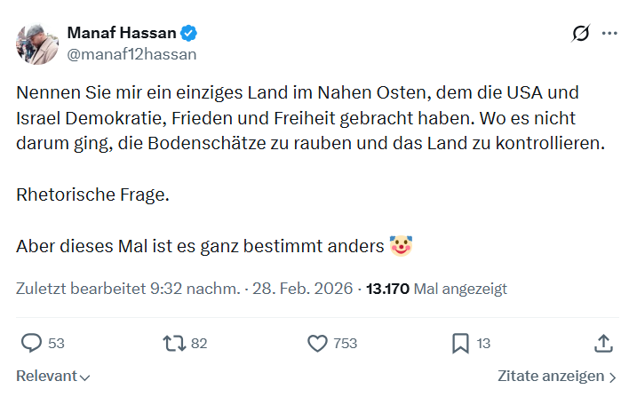 Manaf Hassan: Nennen Sie mir ein einziges Land im Nahen Osten...