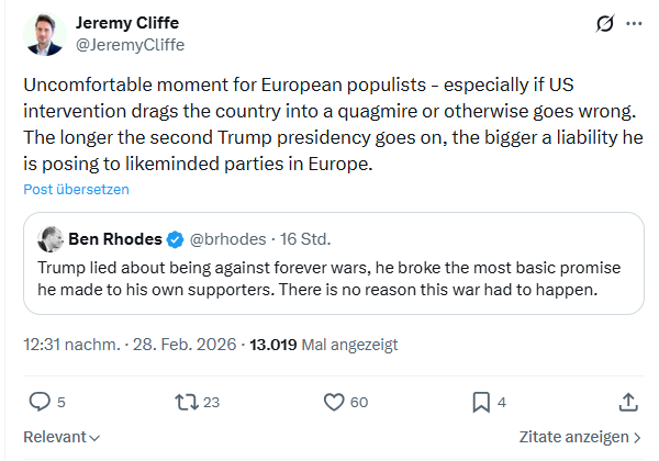 Jeremy Cliffe: Uncomfortable moment for European populists...