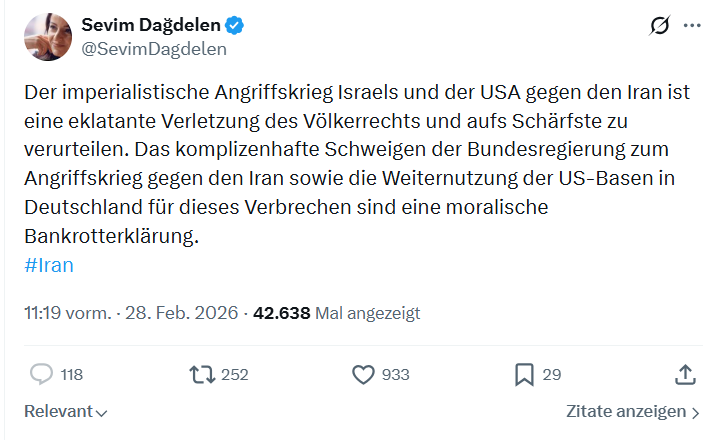 Sevim Dagdelen: Der imperialistische Angriffskrieg Israels und der USA gegen...