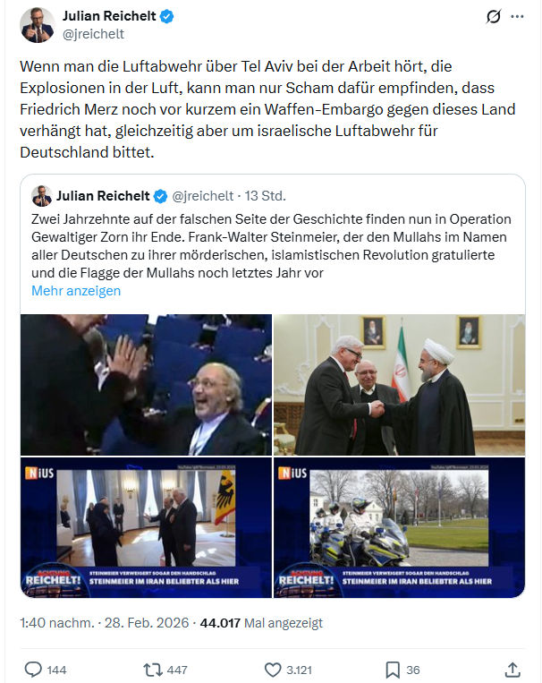 Julian Reichelt: Wenn man die Luftabwehr über Tel Aviv...