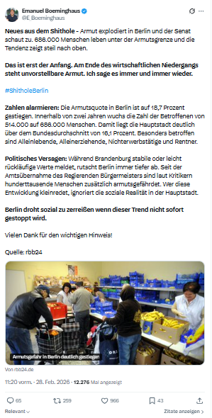Emanuel Boeminghaus: Neues aus dem Shithole - Armut explodiert in Berlin...