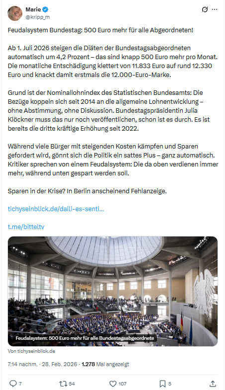 Marie kripp: Feudalsystem Bundestag: 500 Euro mehr für alle Abgeordneten...