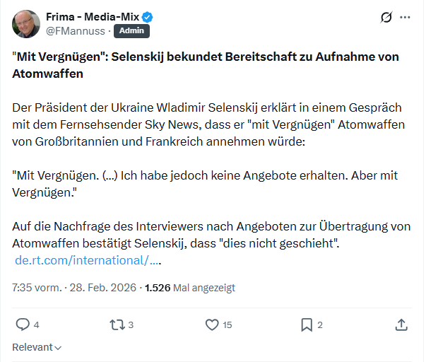 Friedrich Mannus: "Mit Vergnügen": Selenskij bekundet Bereitschaft...