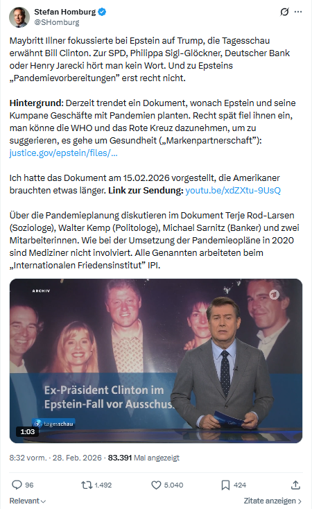 Stefan Homburg: Maybritt Illner fokussierte bei Epstein auf Trump...