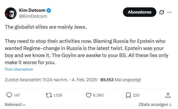 Kim Dotcom: The globalist elites are mainly Jews.