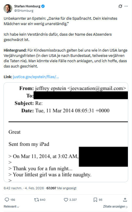 Stefan Homburg: Unbekannter an Epstein...