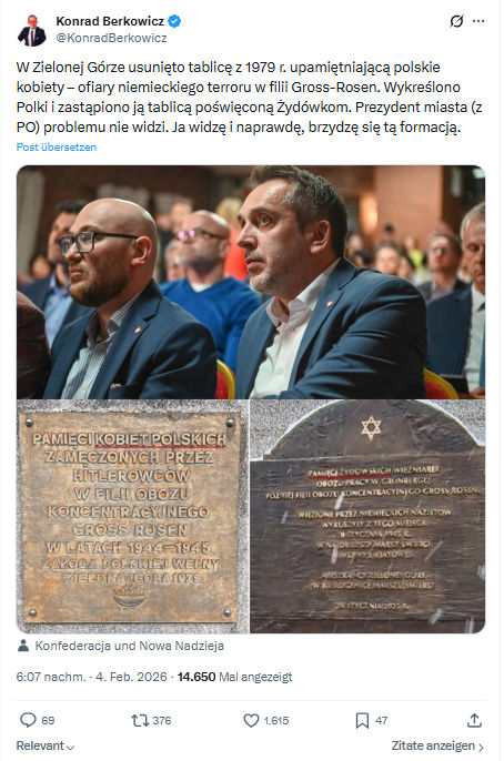 Konrad Berkowicz: W Zielonej Górze usunięto tablicę...