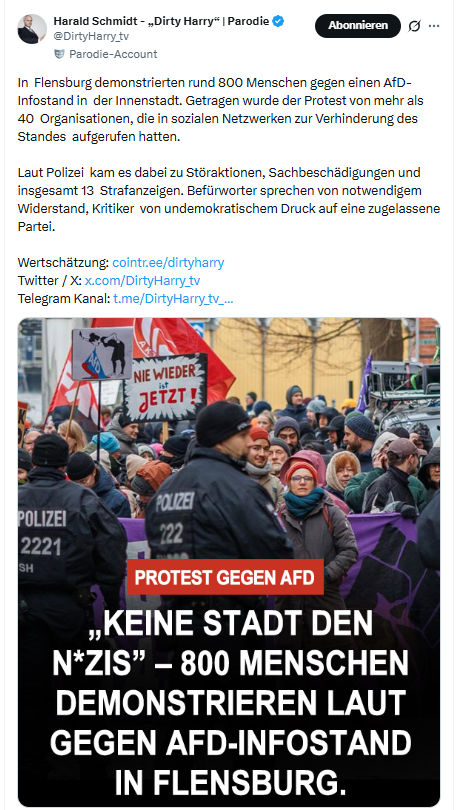 Harald Schmidt: In  Flensburg demonstrierten rund 800 Menschen...