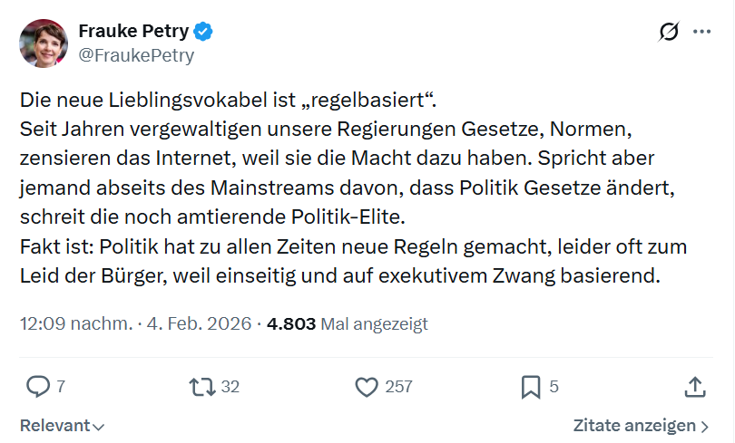 Frauke Petry: Die neue Lieblingsvokabel ist „regelbasiert“...