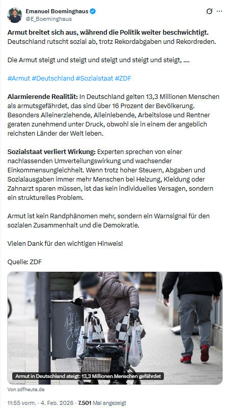 Emanuel Boeminghaus: Armut breitet sich aus, während die Politik...