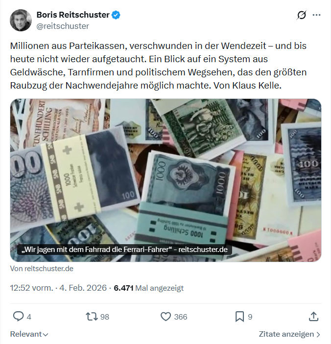 Boris Reitschuster: Millionen aus Parteikassen, verschwunden in der Wendezeit...
