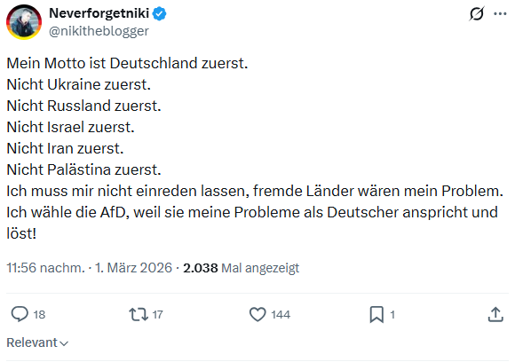 Neverforgetniki: Mein Motto ist Deutschland zuerst...