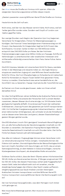 Markus Haintz: Der #Iran muss die Straße von Hormus nicht sperren...