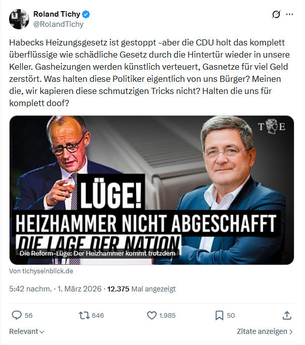 Roland Tichy: Habecks Heizungsgesetz ist gestoppt...