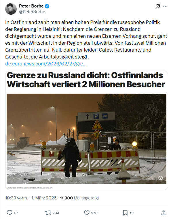 Peter Borbe: In Ostfinnland zahlt man einen hohen Preis...