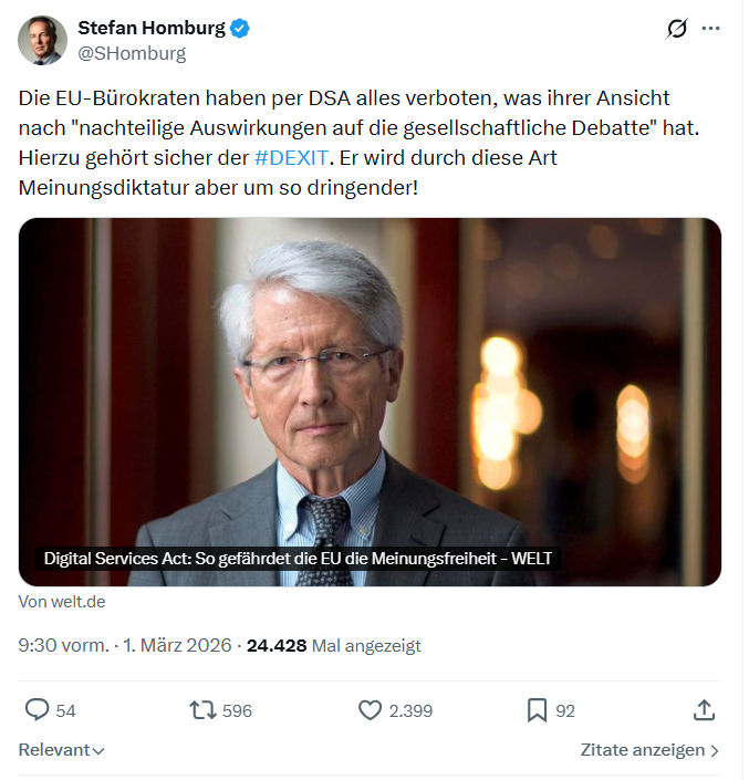 Stefan Homburg: Die EU-Bürokraten haben per DSA...