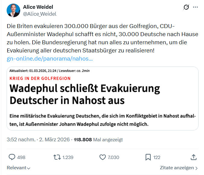 Alice Weidel: Die Briten evakuieren 300.000 Bürger...