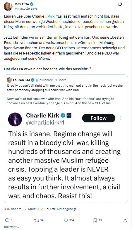 Max Otte: Lauren Lee über Charlie #Kirk...